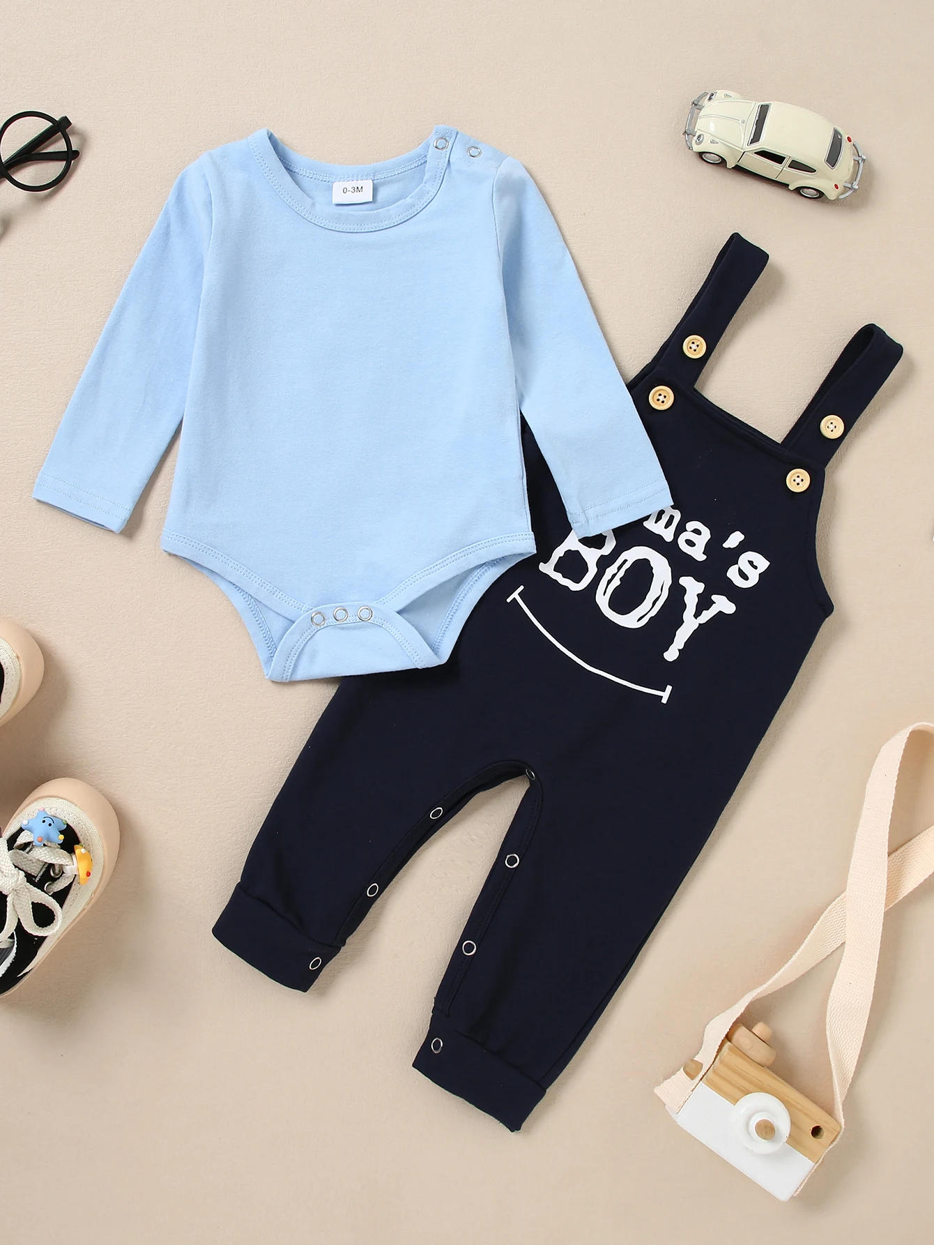 

Newborn Baby Boy Clothes Romper Bodysuit, Backpack Work Pants 2 Pieces Set Cute and Comfortable Baby Boy Suit