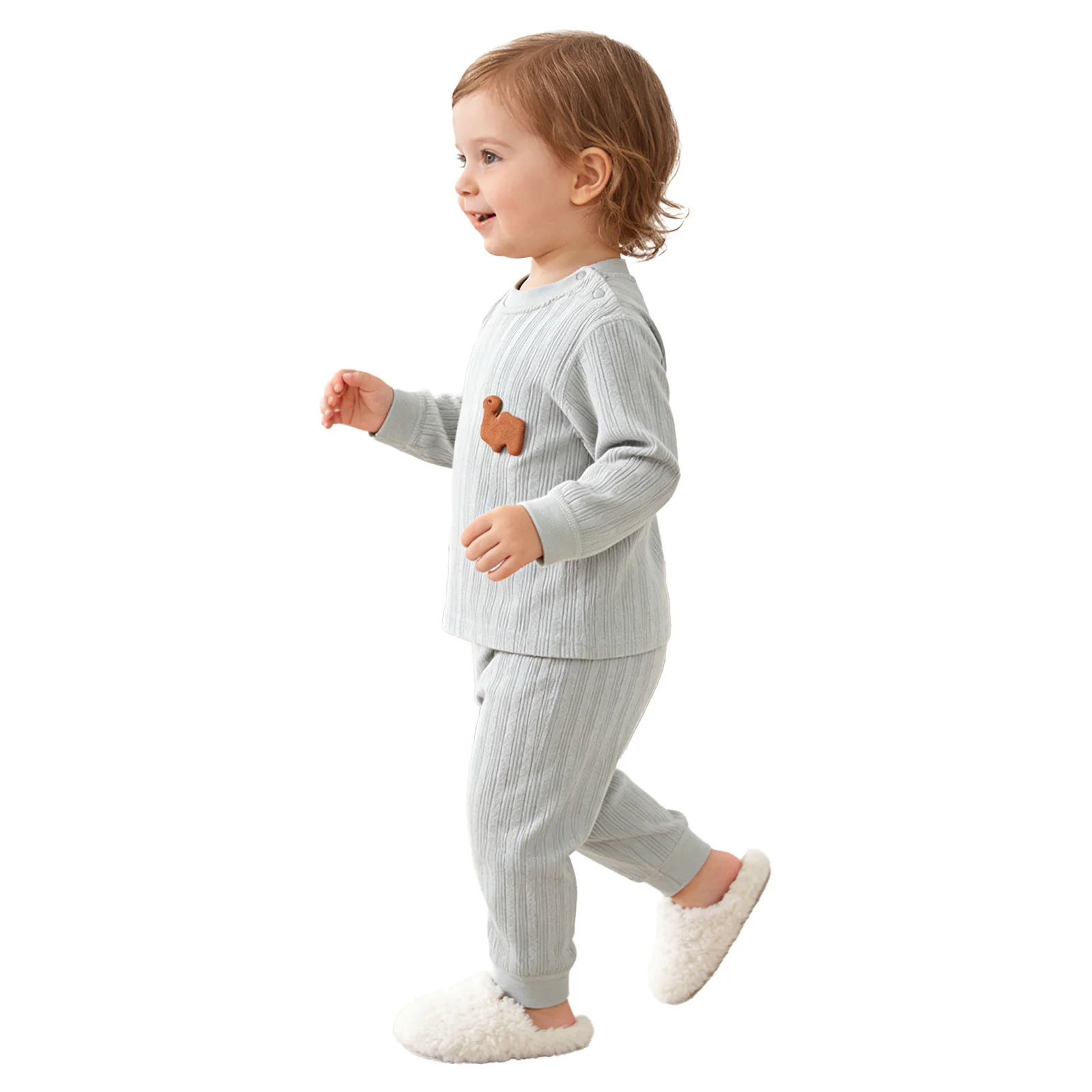 Baby Boy Girl Clothes Pajama Set Jacquard Ribbed Thermal Underwear Homewear Sleepwear Spring Autumn Long Sleeve Top with Pants