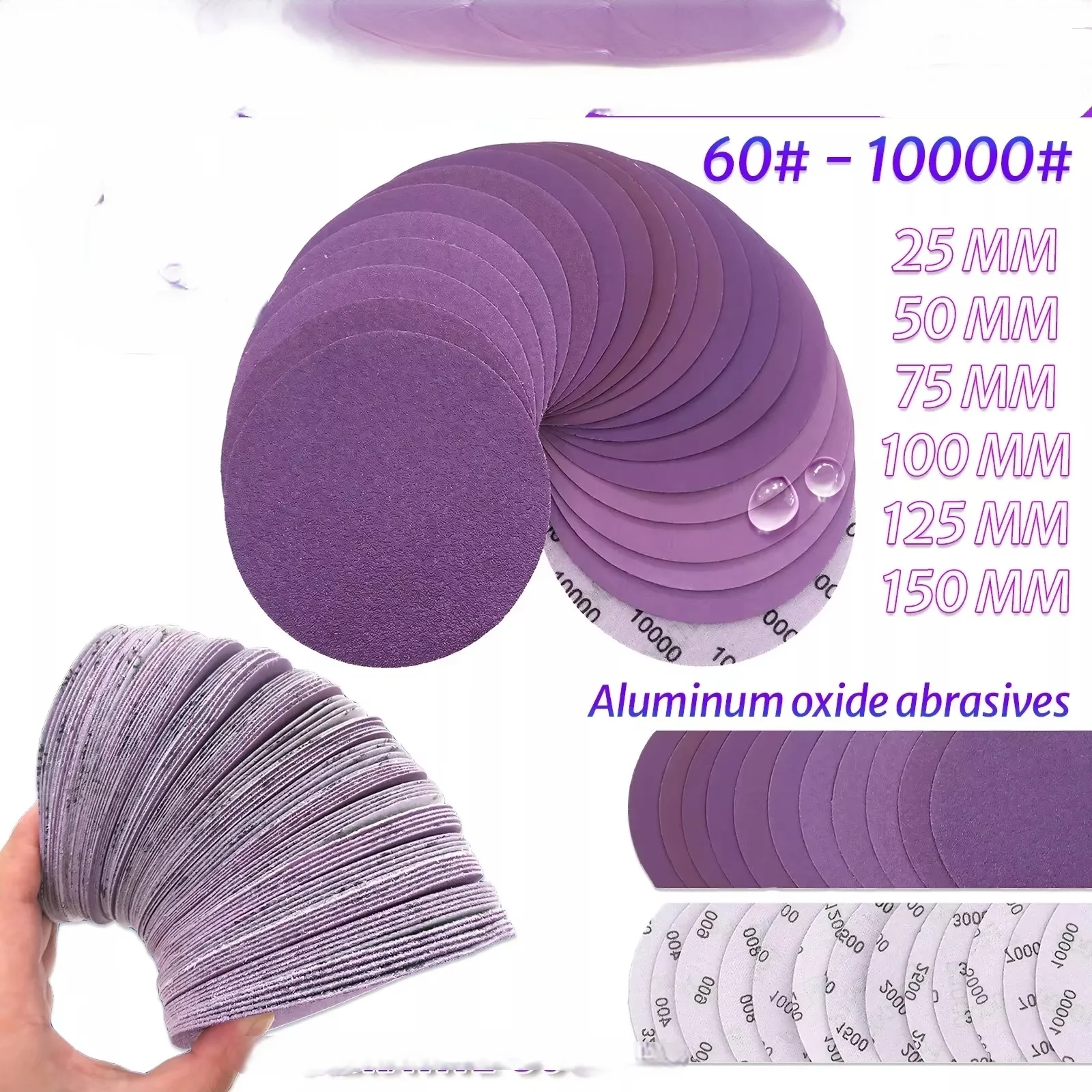 1/2/3/4/5/6 Inch  Sanding Disc Wet Dry 80-10000Grit Sandpaper  Hook Loop Aluminum Oxide Sandpaper for Drill Grinder Rotary Tools
