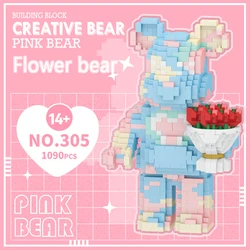 1090+pcs DIY building blocks holding flower bear toys, room decoration theme pieces, resurrection holiday gifts