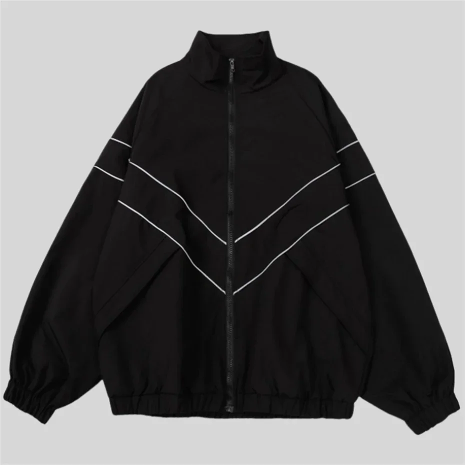 

Reflective article Sports Jacket Men Stand Collar Hip Hop Jacket Mens Couple Coats Spring Autumn Fashion College Jackets Black