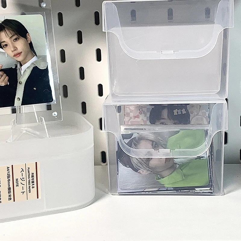 Caja de almacenamiento de tarjetas fotográficas, organizador transparente de escritorio, organizador de clasificación, papelería, pegatinas, Idol de Corea