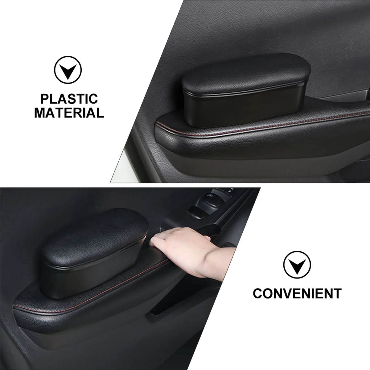 

2Pcs Center Console Armrest Cushion Box Black Plastic Durable Car Door Elbow Rest Storage Box Auto Side Pad Long Lifespan Easy