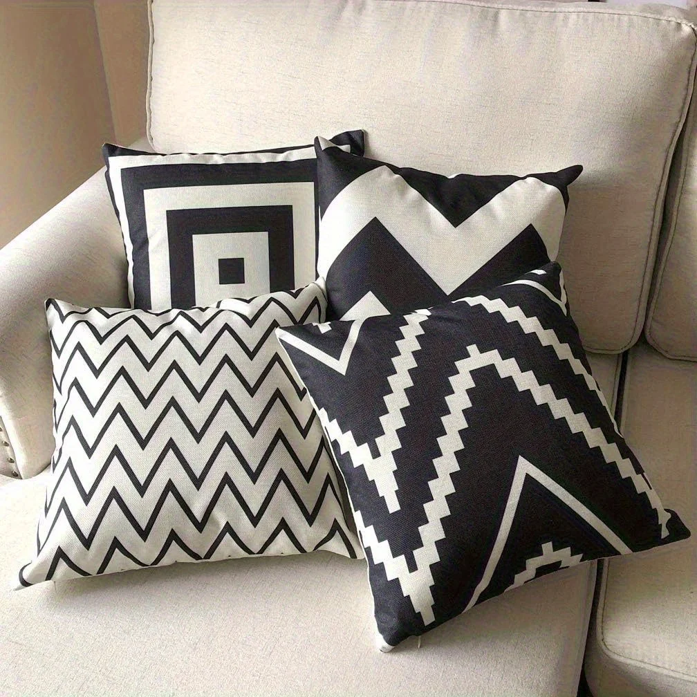 4 Piece Geometric Throw Pillow Covers Set Modern Boho Decor Cushion Case Zigzag Chevron Triangle Abstract Living Room Home