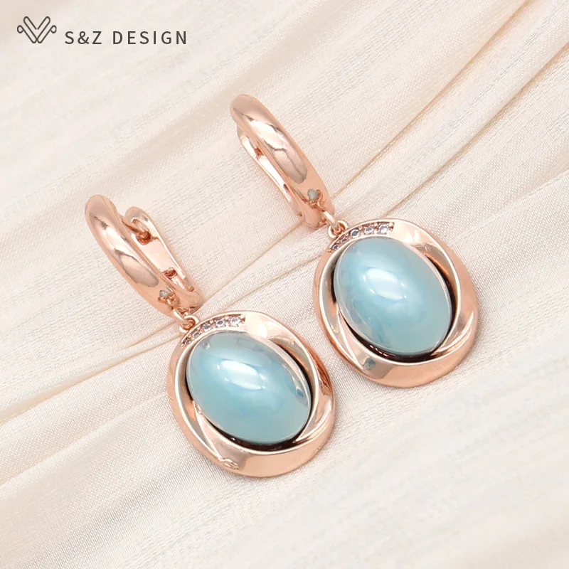 S&Z DESIGN New Elegant Egg Shape Simulated-pearl Dangle Earrings For Women Wedding Jewelry Fashion Cubic Zirconia Eardrop