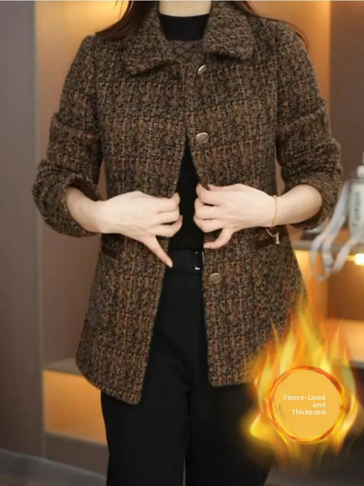 

Зимнее пальто большого размера с флисовой подкладкой из хлопка и верхней отделкой из норкового бархата для женщин среднего и старшего возраста