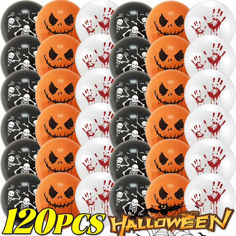 12/120pcs Halloween Balloons Black Orange Ghost Latex Balloon Kids Toys Halloween Party Decoration Festive Inflatable Globe