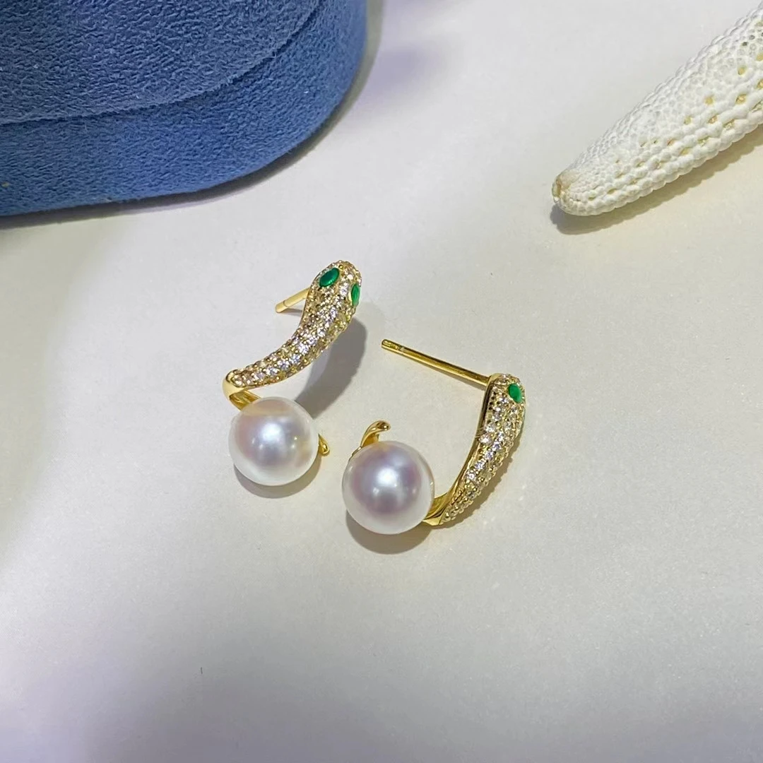 Snake Shape 925 Sterling Silver Earrings Mount Findings Settings Base Mounting Parts Accessory for 7-8mm Pearls 5 pairs/lot