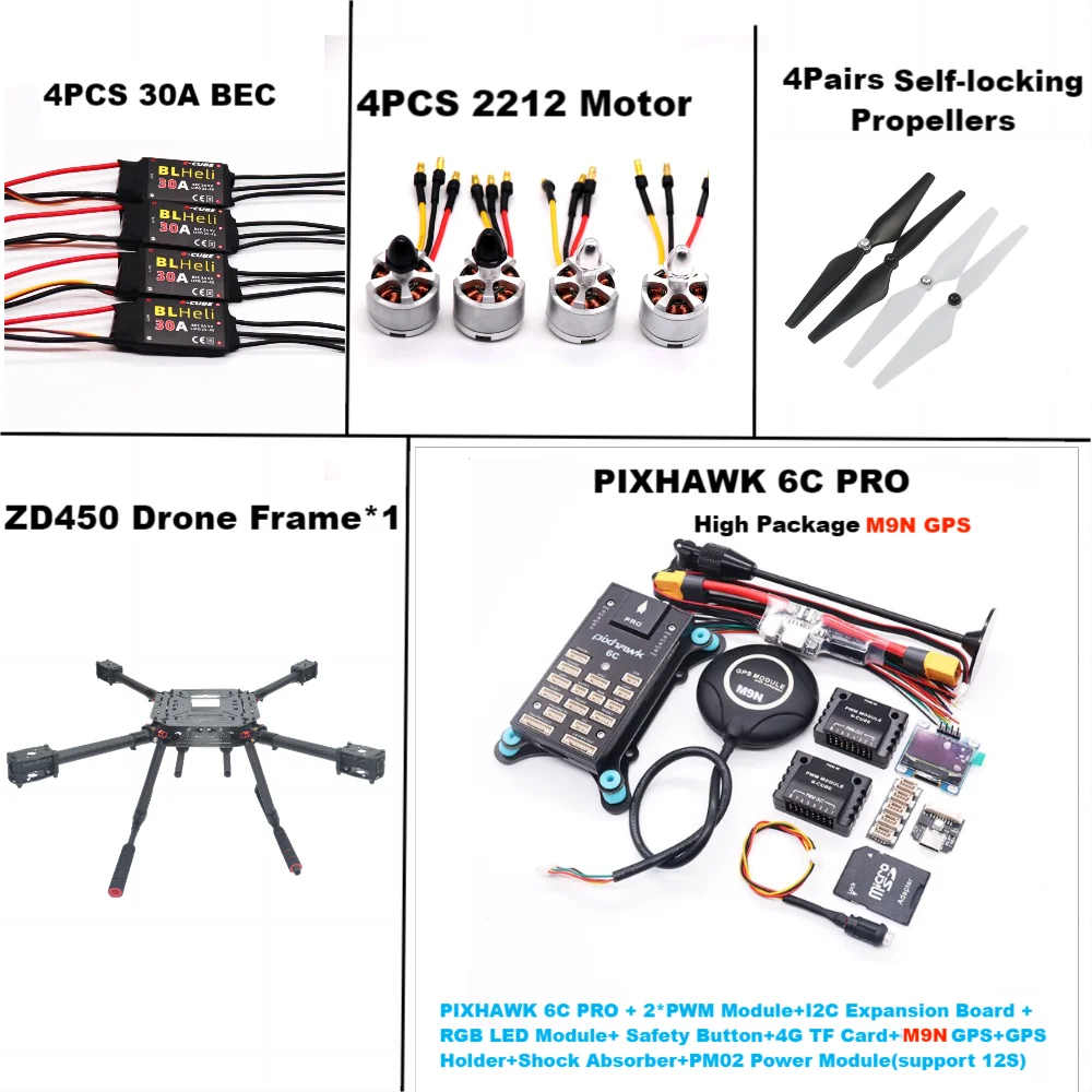 

PIXHAWK 6C PRO Flight Control M9N Carbon Fiber 450 Frame Kit Ardupilot 100 МВт Радиотелеметрия Квадрокоптер BLHELI 30A 2212 Двигатель