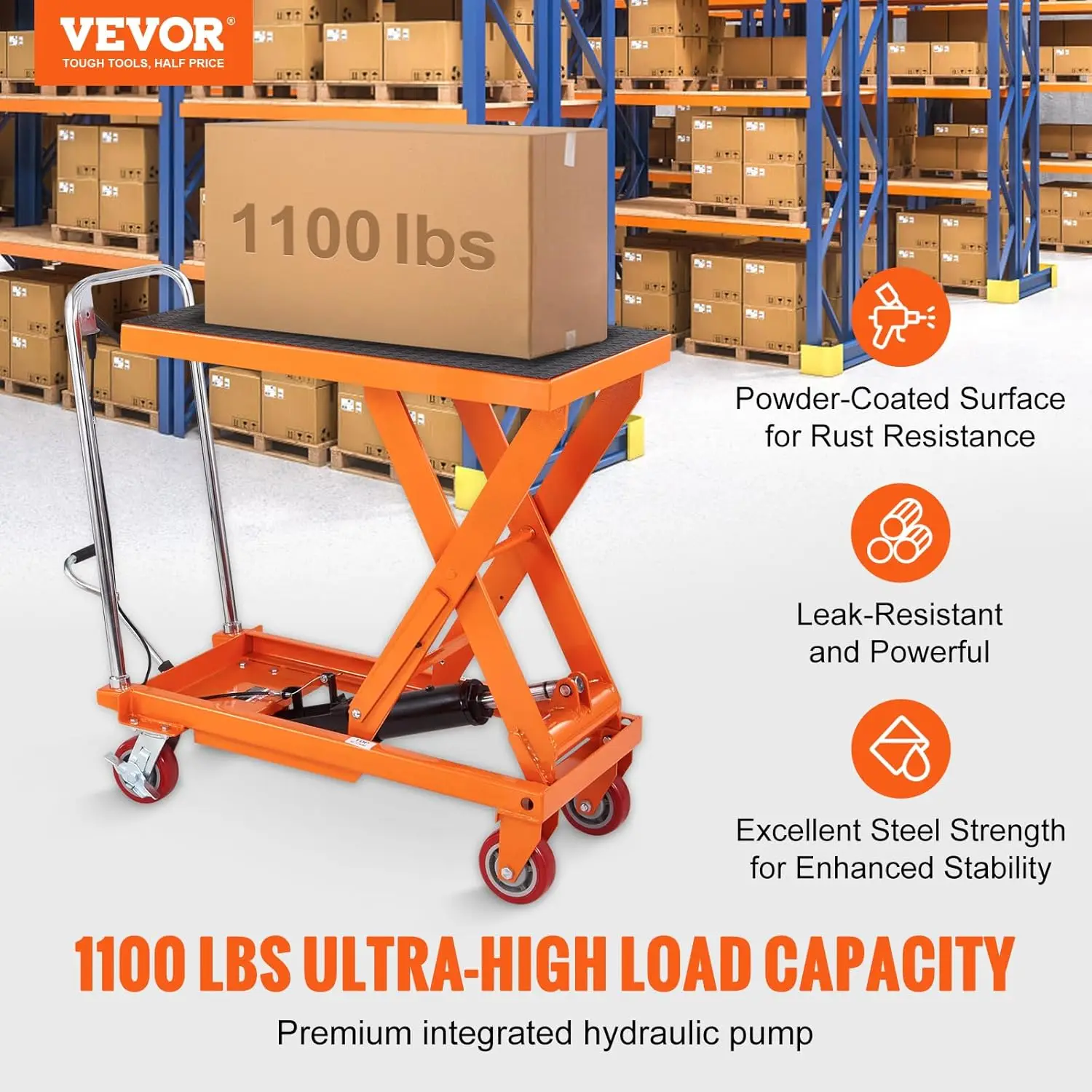 VEVOR Hydraulic Lift Table Cart, 1100lbs Capacity 35.4