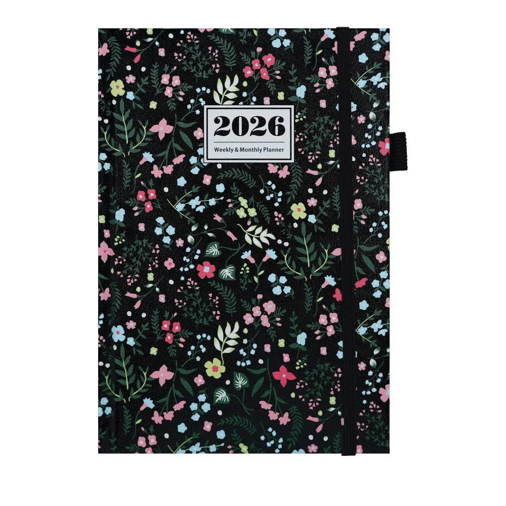 

English 2026 Schedule Planner Notepad 12 Months Efficiency A5 Agenda Planning Notebook PU Leather Cover Wear-resistant
