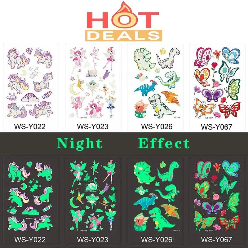 Luminous Tattoo 5 10pcs/Set Temporary Tattoos Mermaid Licorne Children Stickers for Kids Pokemon Tattoo Tattoo for Kids Unicorn