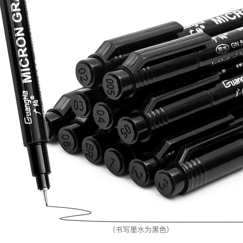 6/9/12 Black Micron Fineliner Pen Set Waterproof Sketching Drawing Writing Hook Line Brush Tip Needle Point for Art Design Work