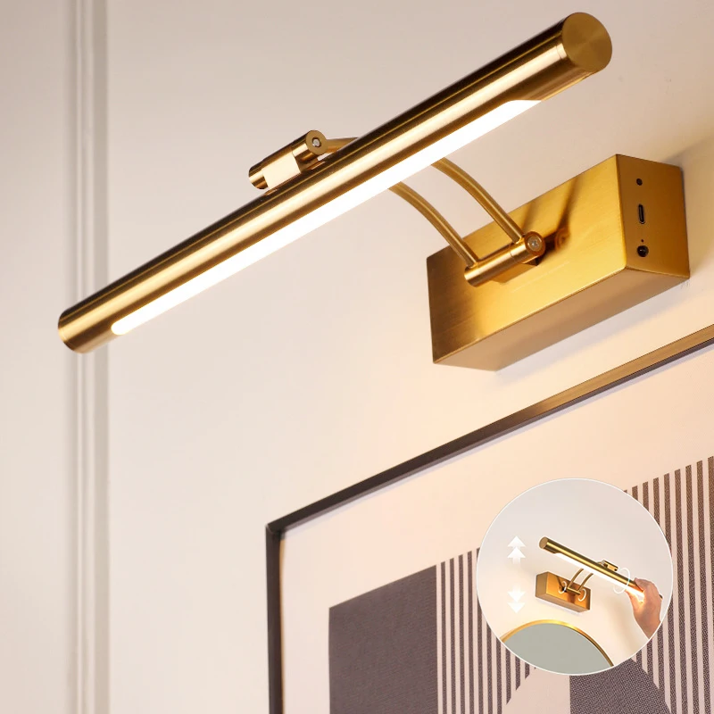 

LRechargeable Wall Sconce Adjustable Black Gold For Living Room Backdrop Bedroom Bedside Mirror Front Counter Dormitory LED Lamp