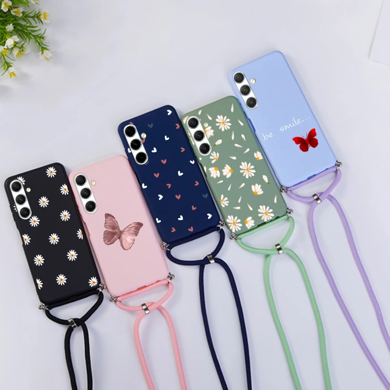 Silicone Lanyard Strap Necklace Case for Samsung Galaxy S24 S23 S22 Plus Ultra Love Case For Samsung A34 A14 5G A54 A12 A52 A52S