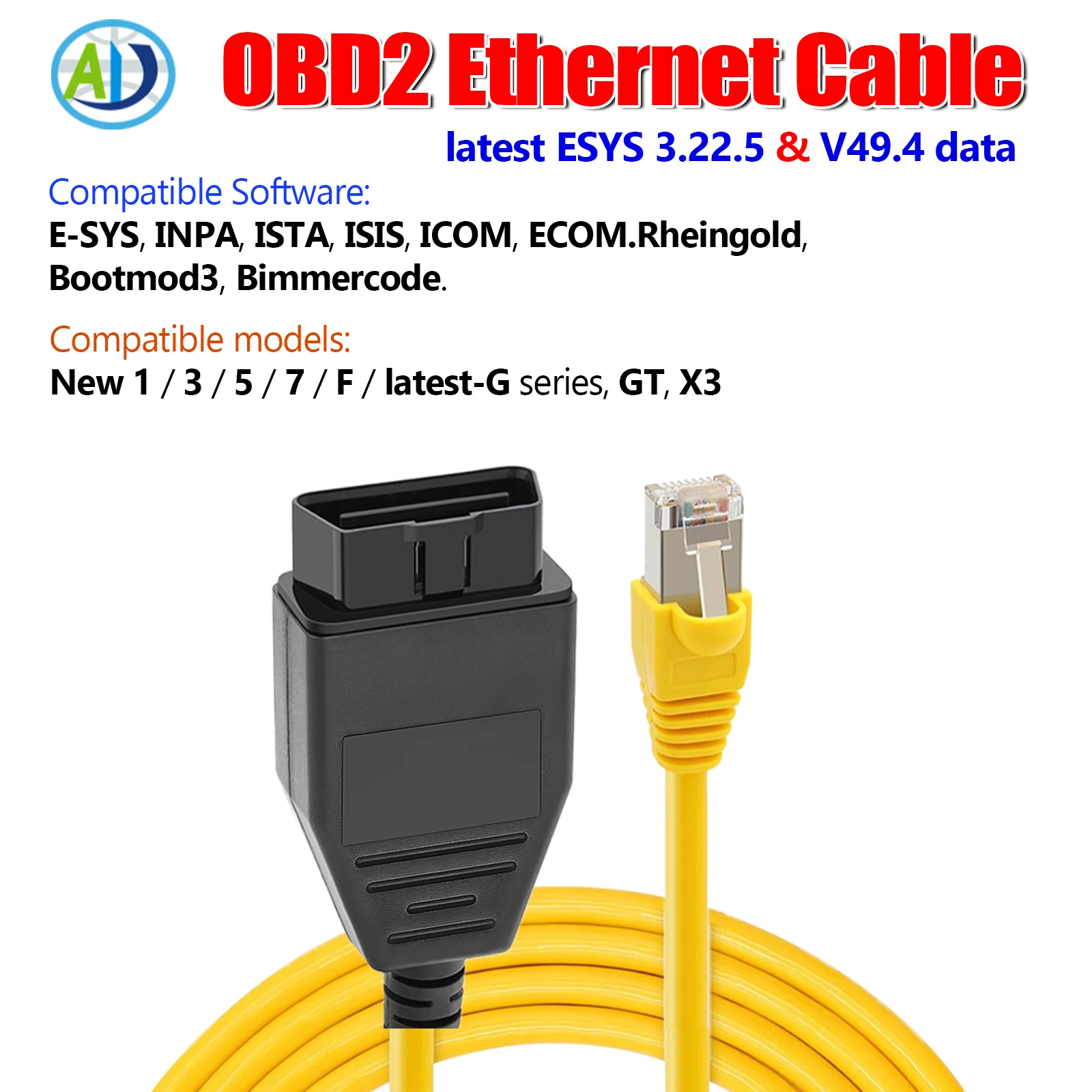 

OBD2 ENET Cable For ESYS INPA Refresh Hidden Data ICOM Coding ECU Programmer Diagnostic OBDII Ethernet RJ45 Cable for F-serie