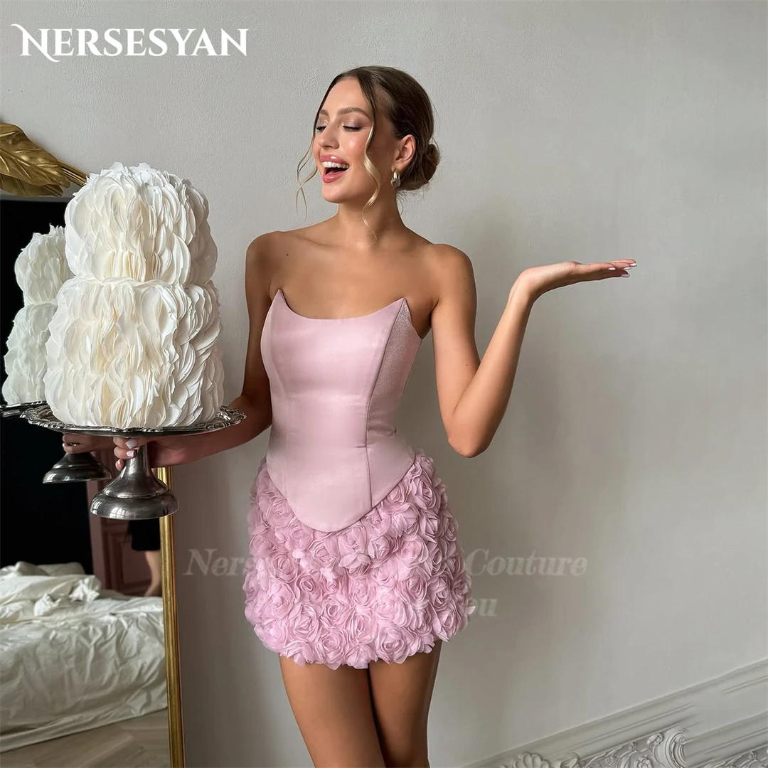 

Nersesyan Pink Elegant Prom Dresses Flowers Off Shoulder Homcoming Mini Dress Floral Party Gowns 2025 платье женское Customized