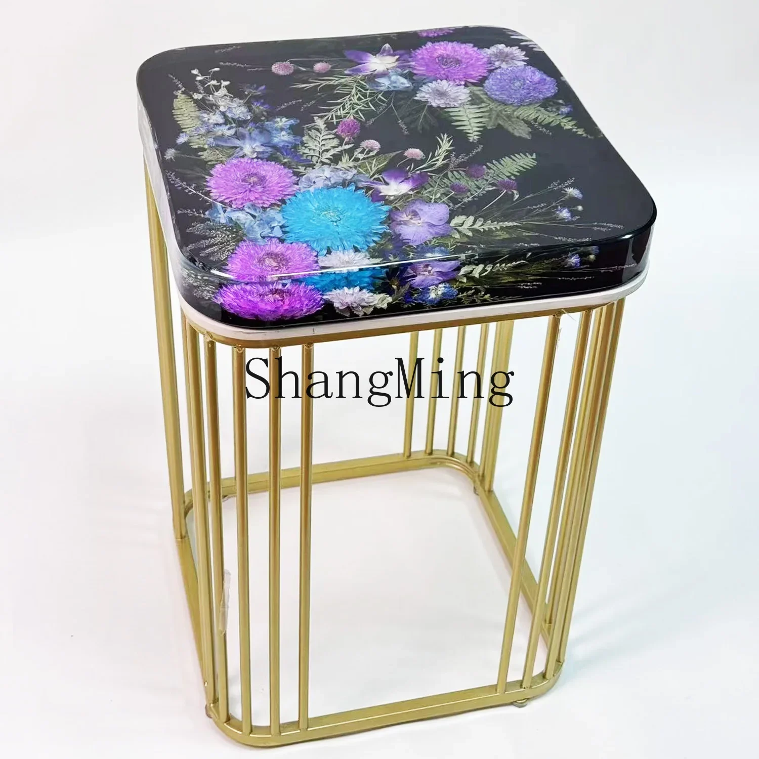 ZYY ضوء فاخر زهرة حقيقية مطعمة راتنجات الايبوكسي طاولة القهوة المستديرة طاولة الشاي غرفة المعيشة المنزل استخدام طاولة مستديرة صغيرة #3