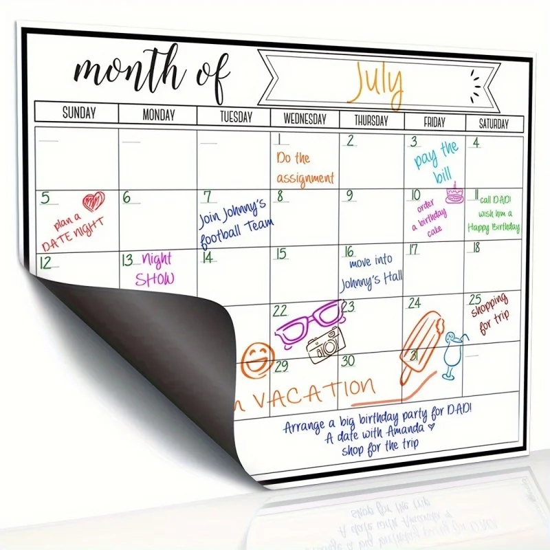 Magnetic Dry Erase Fridge Calendar, Monthly Planner Message Board, Kitchen Refrigerator Sticker