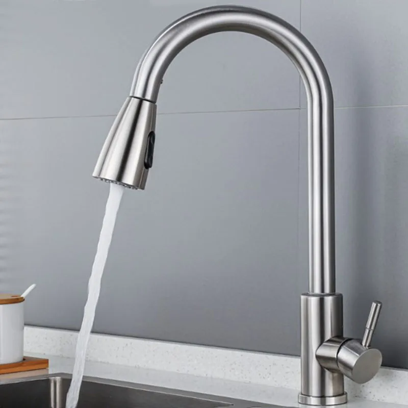 Brushed/Black Pull-out Bathroom Washbasin Faucet Stainless Steel Kitchen Sink Hot and Cold Mixer Tap