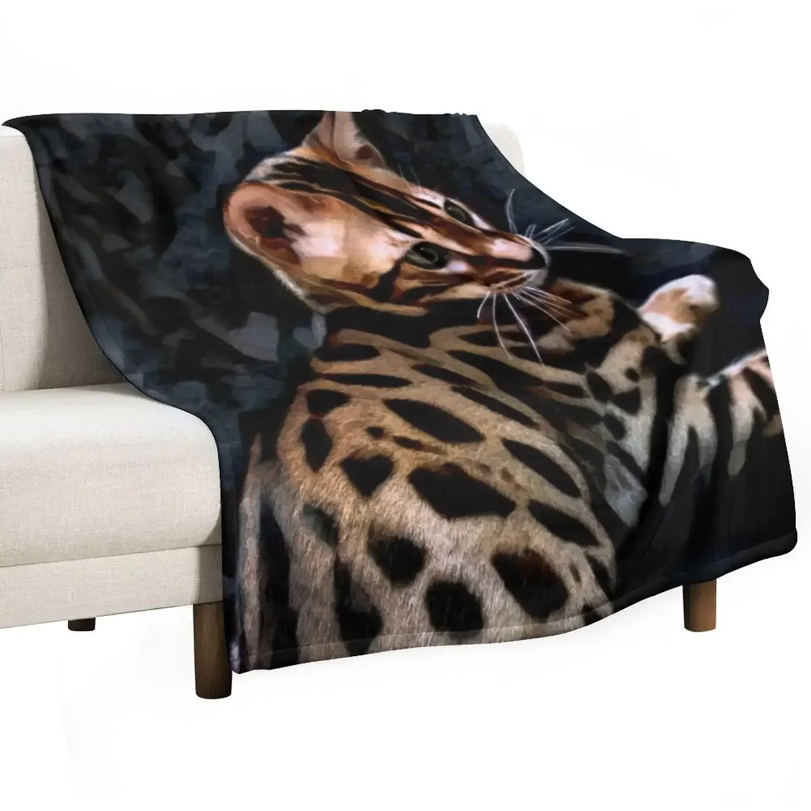 Gold Bengal Kitten On A Dark Background Throw Blanket Luxury Designer Bed Blankets