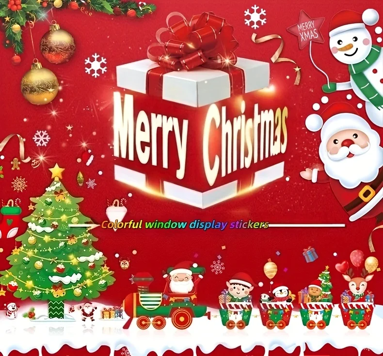 1pc Happy New Year 2026 Christmas Decorative Sticker Glass Window Static Sticker Merry Xmas Shopping Center Shop Deco Sticker view 5