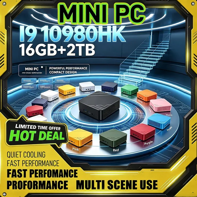 New 13Color Optional Intel I9 10980HK Mini PC 16GB 2TB Bluetooth Output Windows 11 Compact Portable Desktop PC for Office Gaming