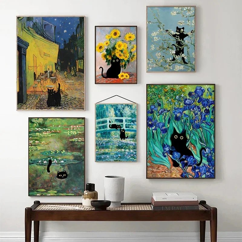 Modern Black Cat Funny Posters and Prints Famous Wall  Canvas s Pictures for Living Room Decor Home Decoration