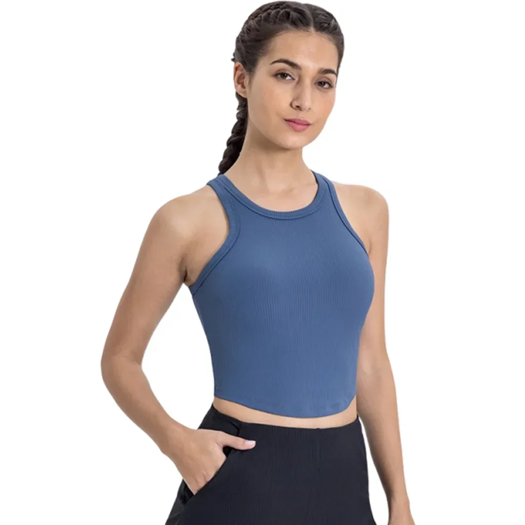

Lemon Tight Beautiful Back Women Yoga Vest Gym Sport No Leakage Navel Rib Knit Running Tank Top Female Bra Without Brassiere Pad
