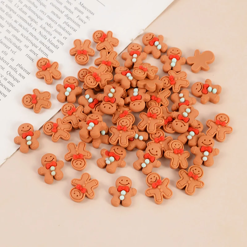 10pcs/20pcs Christmas Mini Resin Gingerbread Man Accessories Cartoon Gingerbread Man DIY Kid Jewelry Keychain Making Supplies