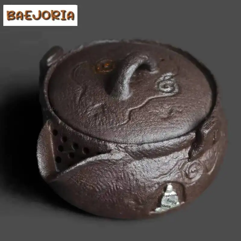 170ml Coarse Pottery Old Rock Clay Hand Grab Teapot Retro Tea Infuser Pot Tea Making Kettle With Strainer Cha Accessories Gift
