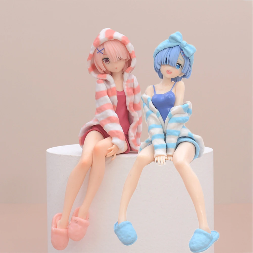 Anime Rem/Ram Figure Sitting pose  Instant Noodles Press Action Figure Swimsuit Model Desktop Ornaments Collection toy Gifts