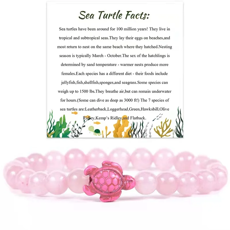 Sea Turtle Bead Bracelet With Message Card Elastic Lava Turquoise Bead Bracelets Supports The Sea Turtle Conservancy Bracelet