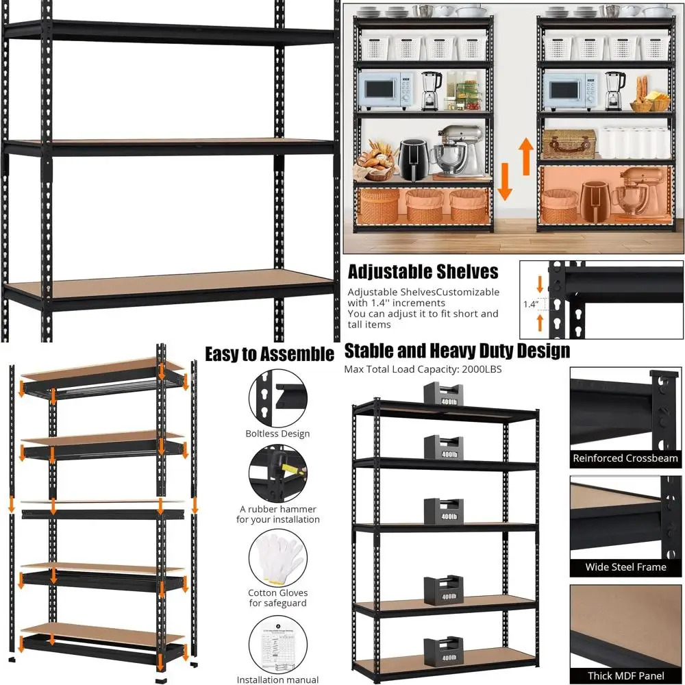 

Прочная 5-ярусная регулируемая металлическая стеллажная система, 35x18x72, антикоррозийная, легко собирается, идеально подходит для гаражей и хозяйственных помещений