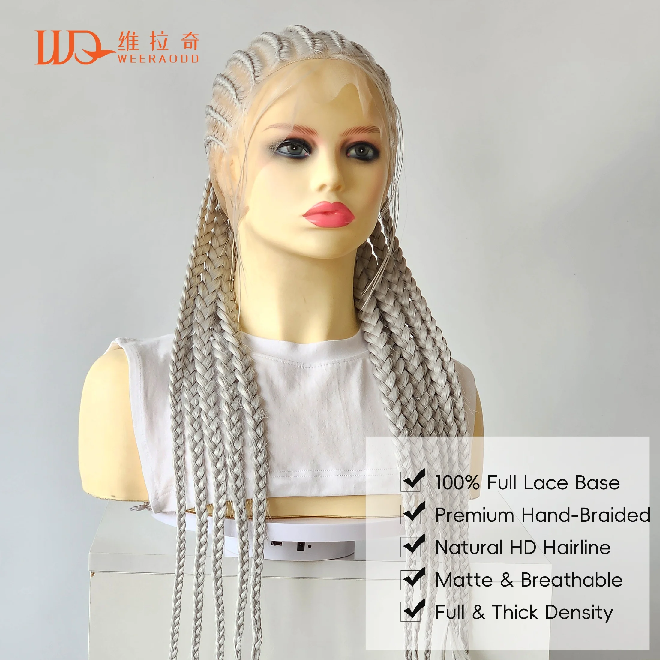 

Full Lace Braided Wigs 26" Silver White Synthetic Hair 11 Strands Box Braids Glueless Cosplay Festival Party Wig Unisex HandTied