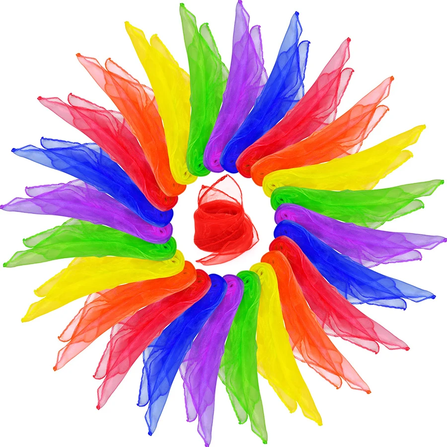 6/12 Buah 60X60Cm Syal Pertunjukan Tari Warna-warni Trik Sulap Pelangi Syal Sutra Pertunjukan Syal Dekoratif Leher Tangan