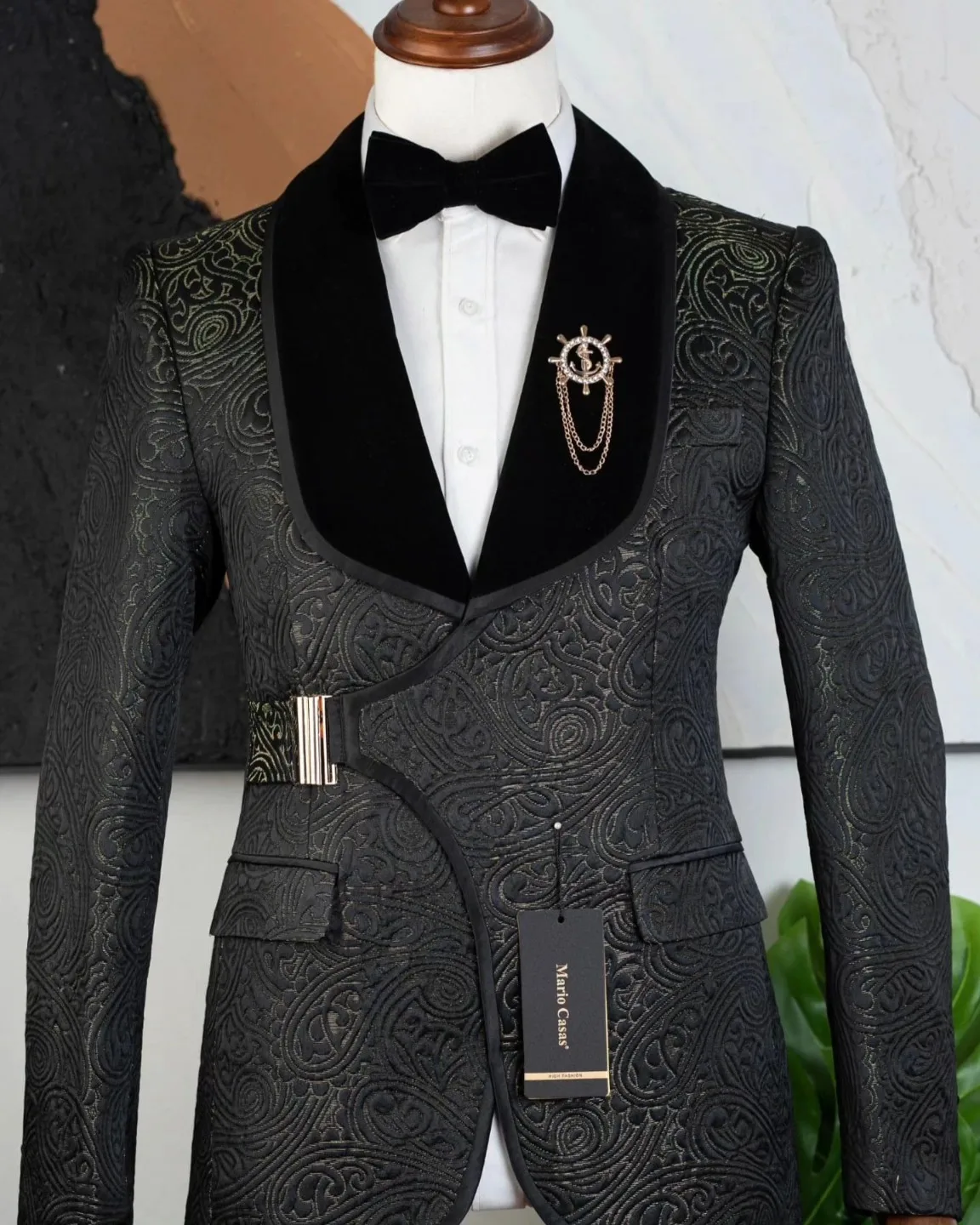 Floral Formal Wedding Tuxedo with Buckle Button Slim Fit Groom Men Suits Custom Made 2 Pieces Fashion Suit Set Jacket Pants