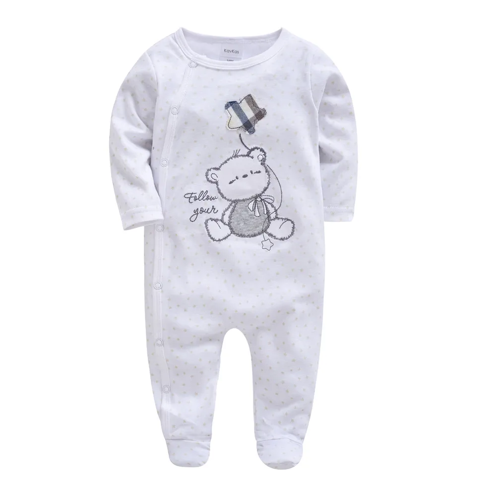 Kavkas Cartoon Print Baby Boy Rompers Long Sleeve 100%Cotton Cool Bear Design 0-3M Clothes Infant Jumpsuit Costume