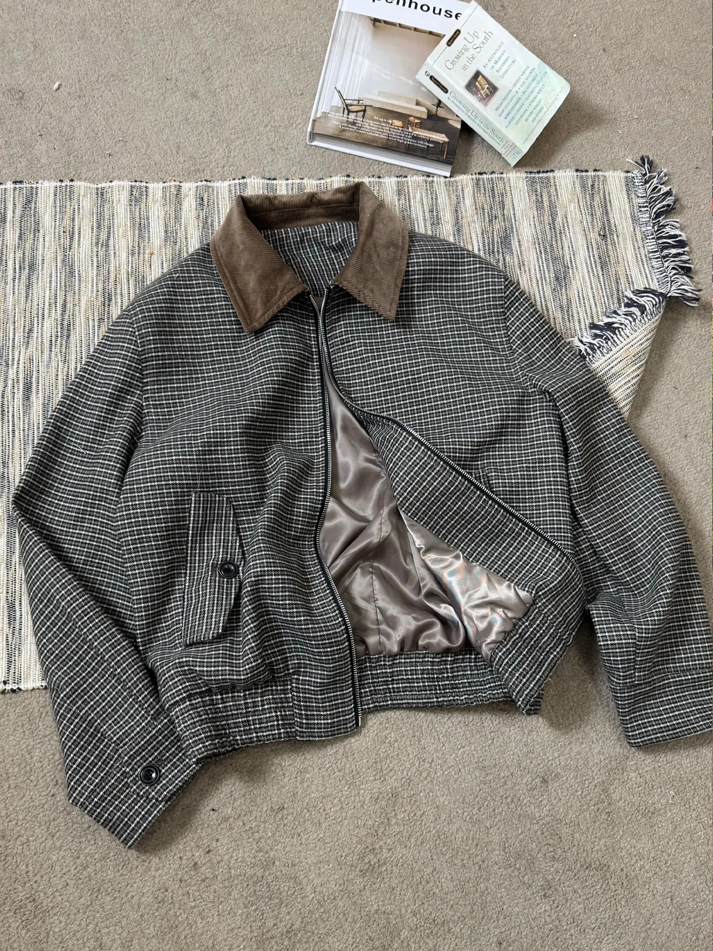 

Retro American Plaid Collar Jaet Men's ort Sle Youthful Trendy Cleanfit Outerwear Autumn Faion Brand Yulin Loose Fit