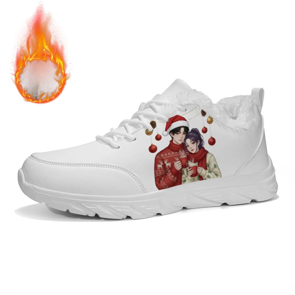 

Sports Shoes Mens Womens Fur Lined Christmas Couple Print Running Shoes Teenager Customized Sneakers High Quality Couple Shoes