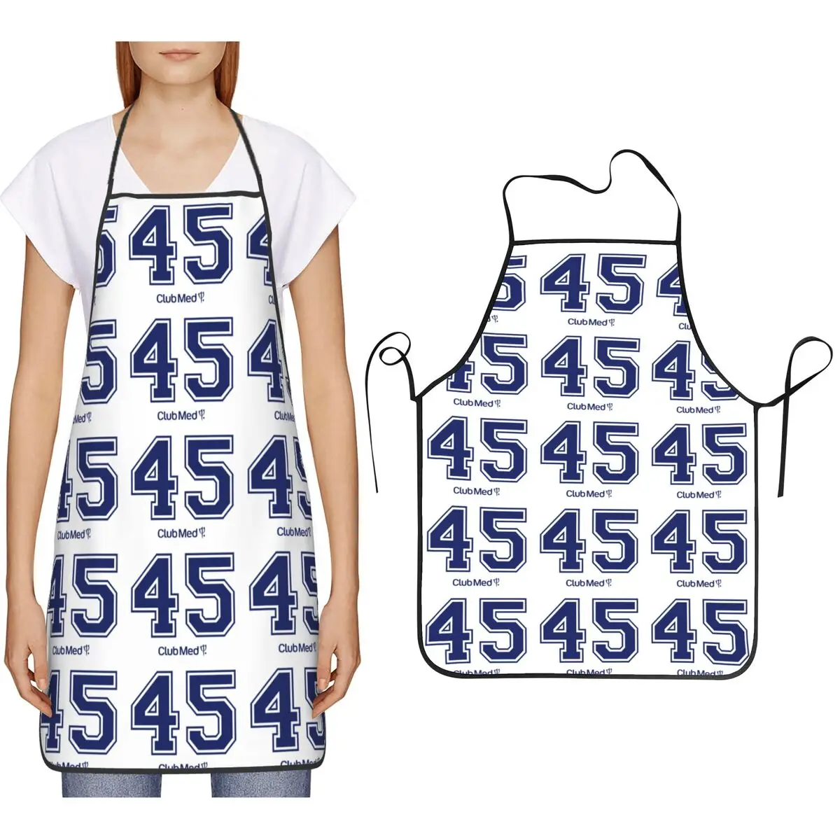 Number 45 Club Med Apron Chef Cooking Cuisine Tablier Bib Kitchen Cleaning Pinafore for Women Men Gardening