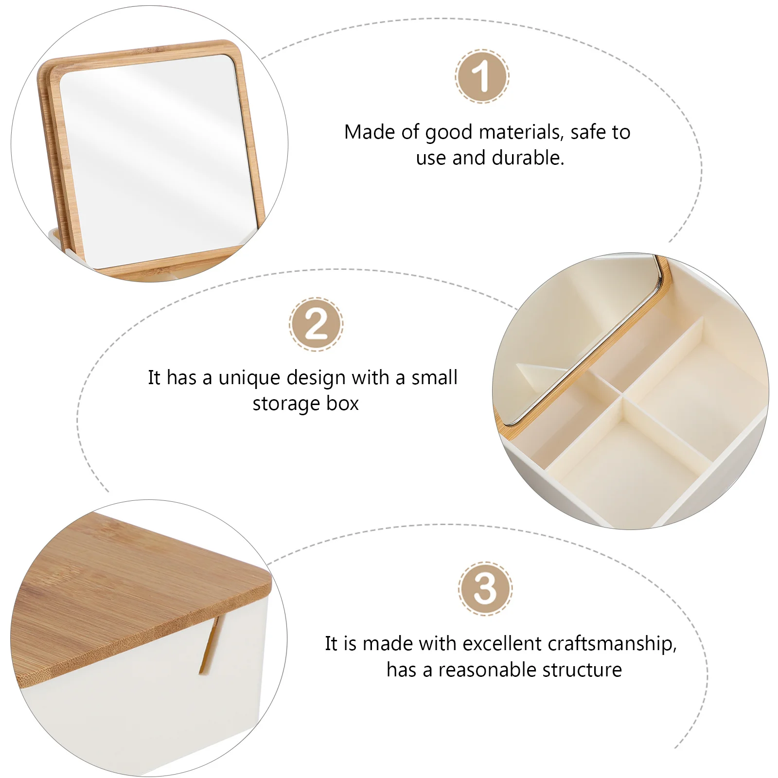 

1Pcs LED Lighted Makeup Mirror Mini Portable Desktop with Storage Box for Travel Jewelry Hairpin