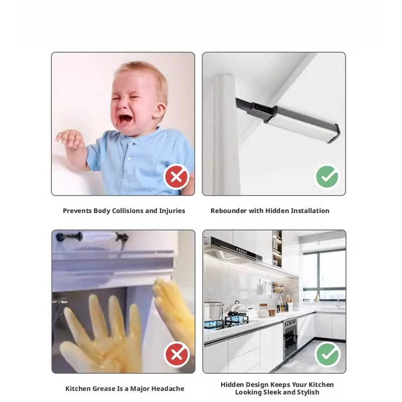 Self-Adhesive Magnetic Push Latch for Cabinets Touch Open Drawer Hardware with Door Stopper And Damper Buffer for Kitchen Cabine