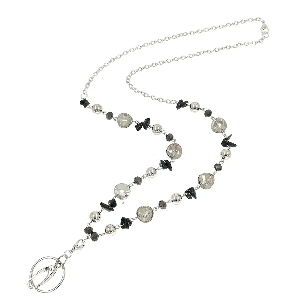 Cordini per badge con perline di vetro nero Cordini per collane di moda con portachiavi porta documenti per insegnanti, infermieri, madri, regali