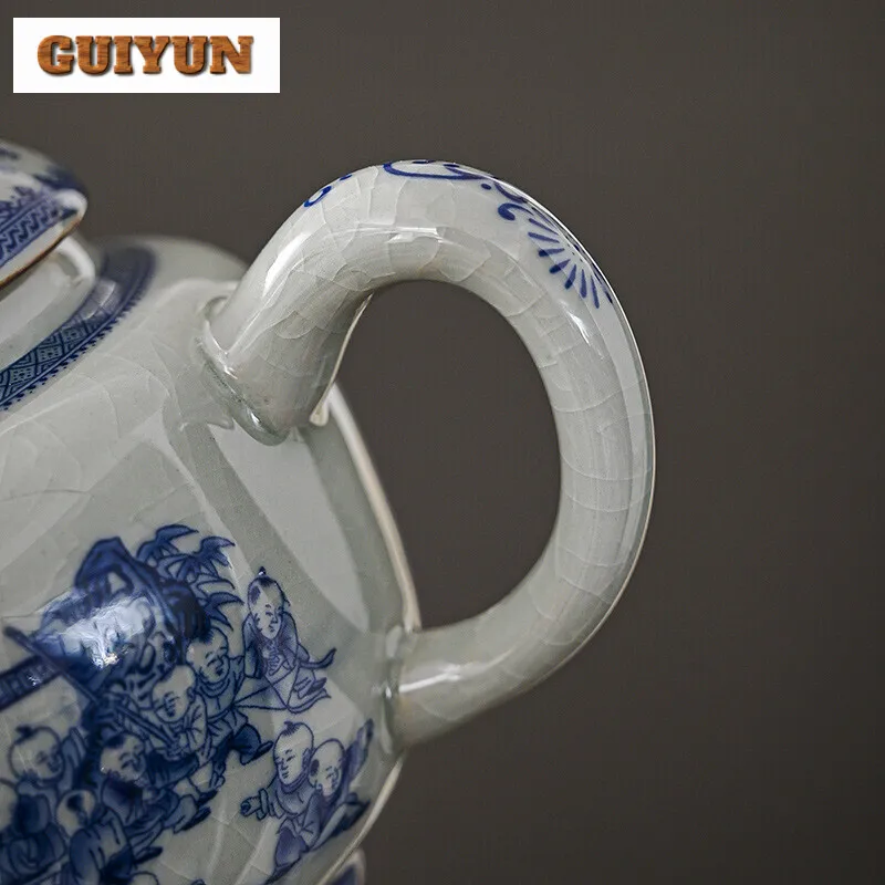 250ml Blue and White Porcelain Handmade Teapot Household Thousands of Miles Teapot Jingdezhen Pot Tea Making Kettle Teaset Gifts