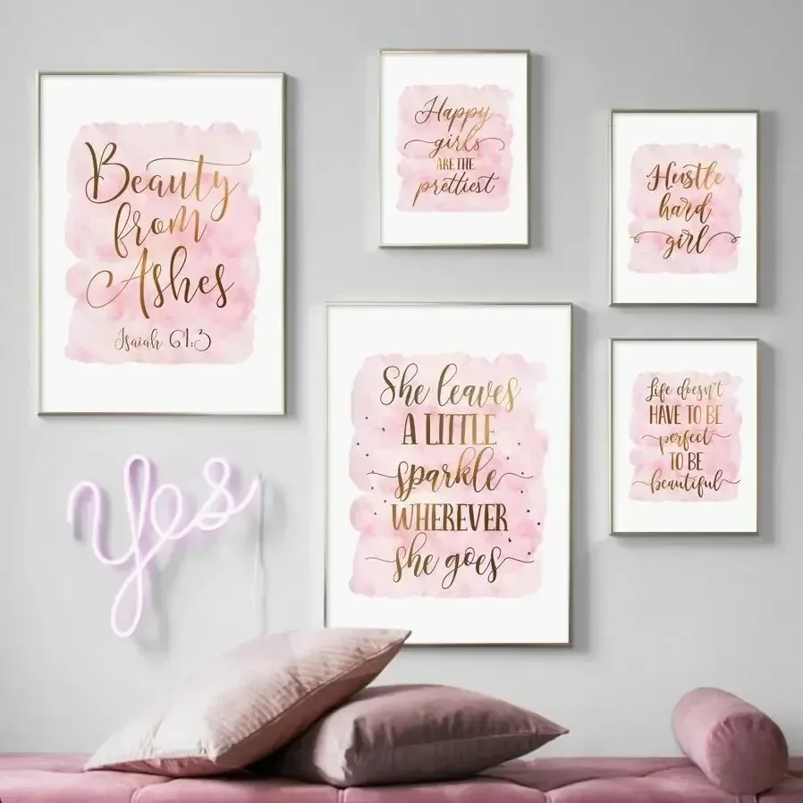 Inspiring Letter Quote Art Pink Motivational Canvas Painting Nordic Posters and Prints Wall Pictures for Living Room Home Decor