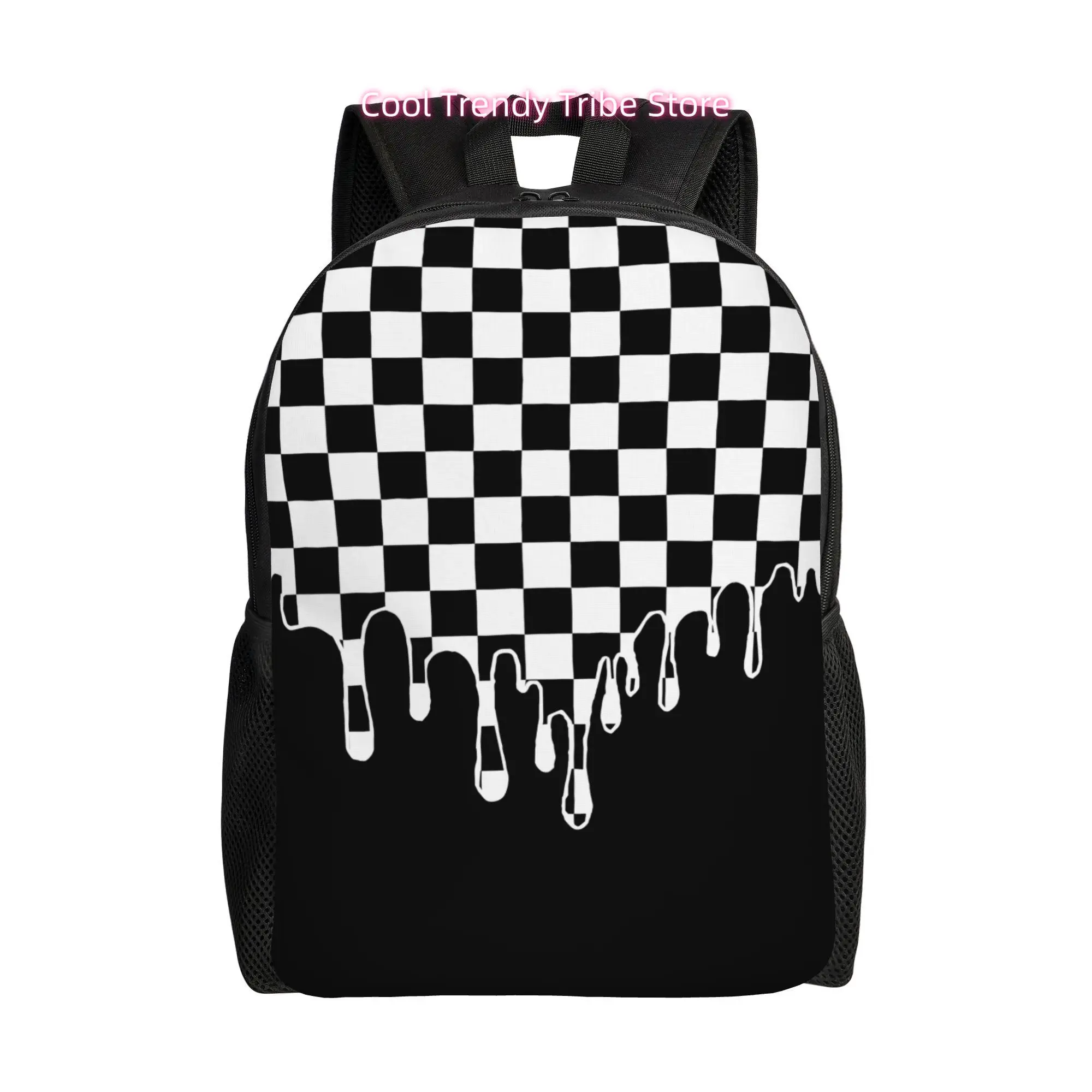 Black and White Plaid Modern Backpack with Clean Silhouette Fits Casual Streetwear or Weekday Looks Perfect for Commuters or Wee