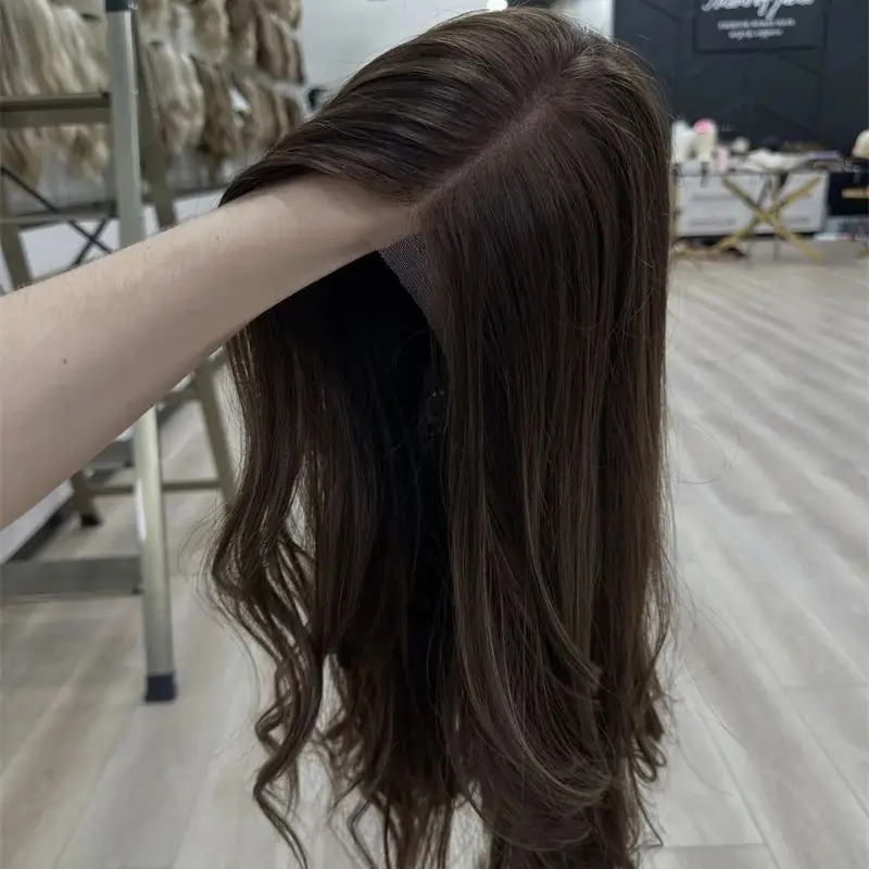 

Синтетический парик с кружевной передней частью, омбре, темно-коричневый с мелированием, мягкие длинные свободные волны, высококачественный парик для женщин, для повседневного использования и вечеринок