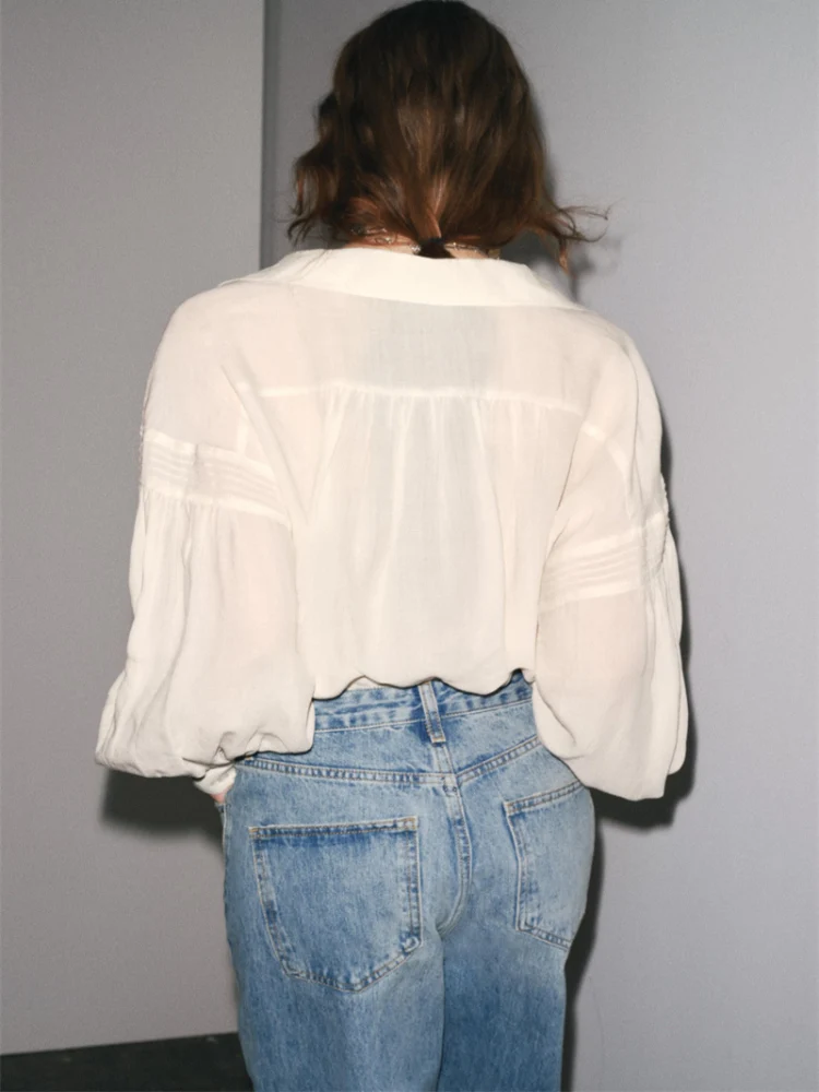 Csa de Manga Larga Estilo Romántico para Mujer, Cuello en V Versátil y Moderno, Ropa de Verano Nueva, Estilo Casual Hoad...