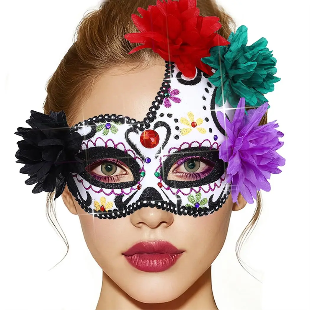 ハロウィン仮面舞踏会マスクフラワースカル死者の日アイマスク女性男性コスチュームマスクマルディグラハーフマスク